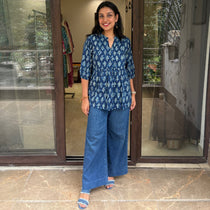 BLUE PEPLUM TOP