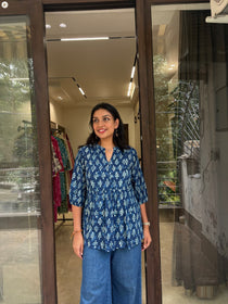 BLUE PEPLUM TOP