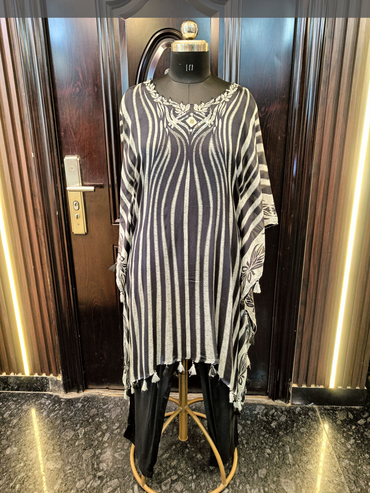 BLACK KAFTAN CUTWORK COORDSET