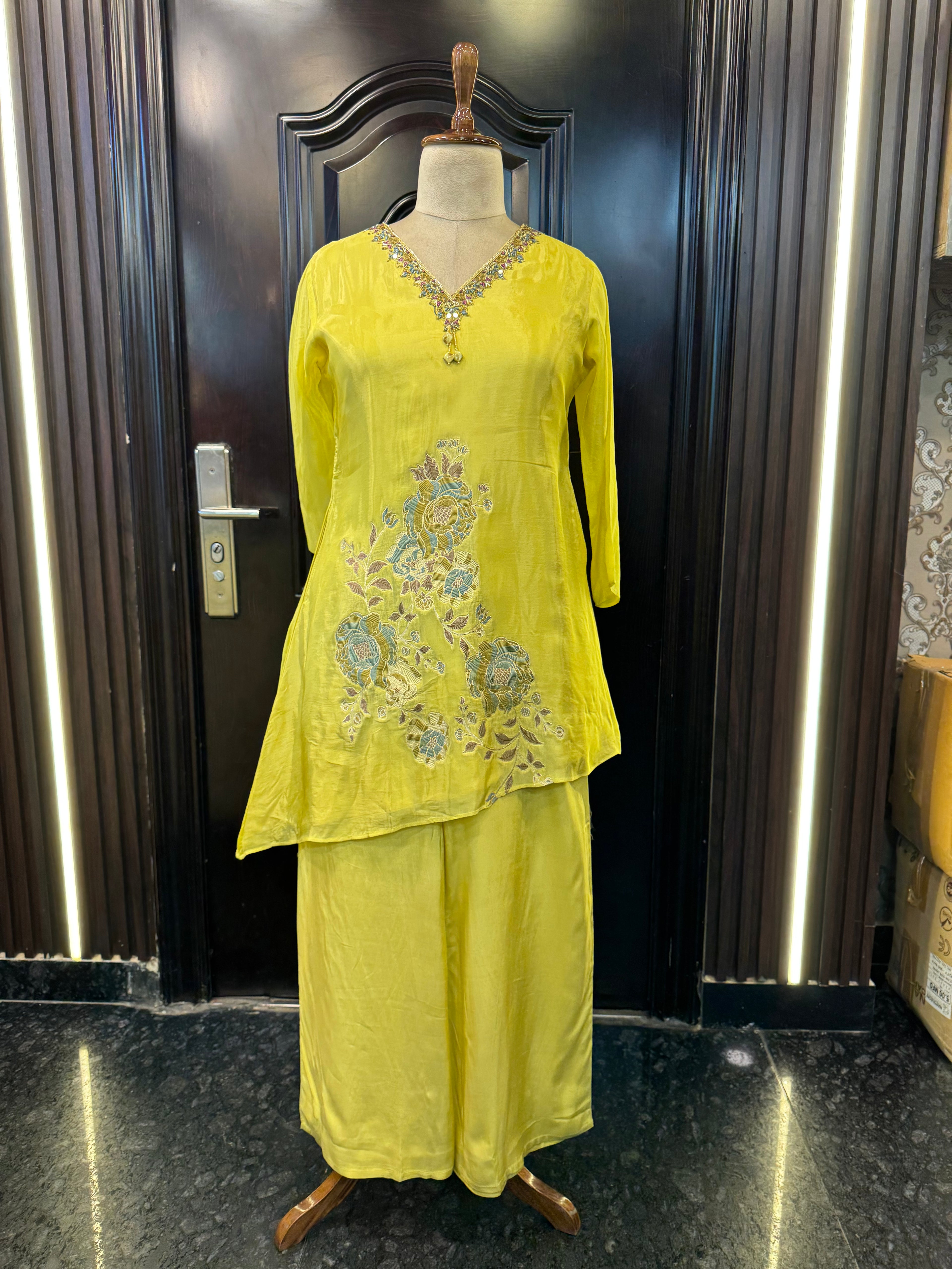 PINK AND YELLOW SILK COORD