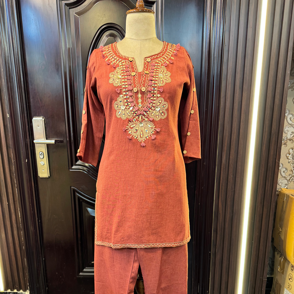 RUST EMBROIDERY COTTON COORD