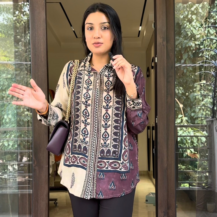 BROWN CREAM CREPE SHIRT Main image