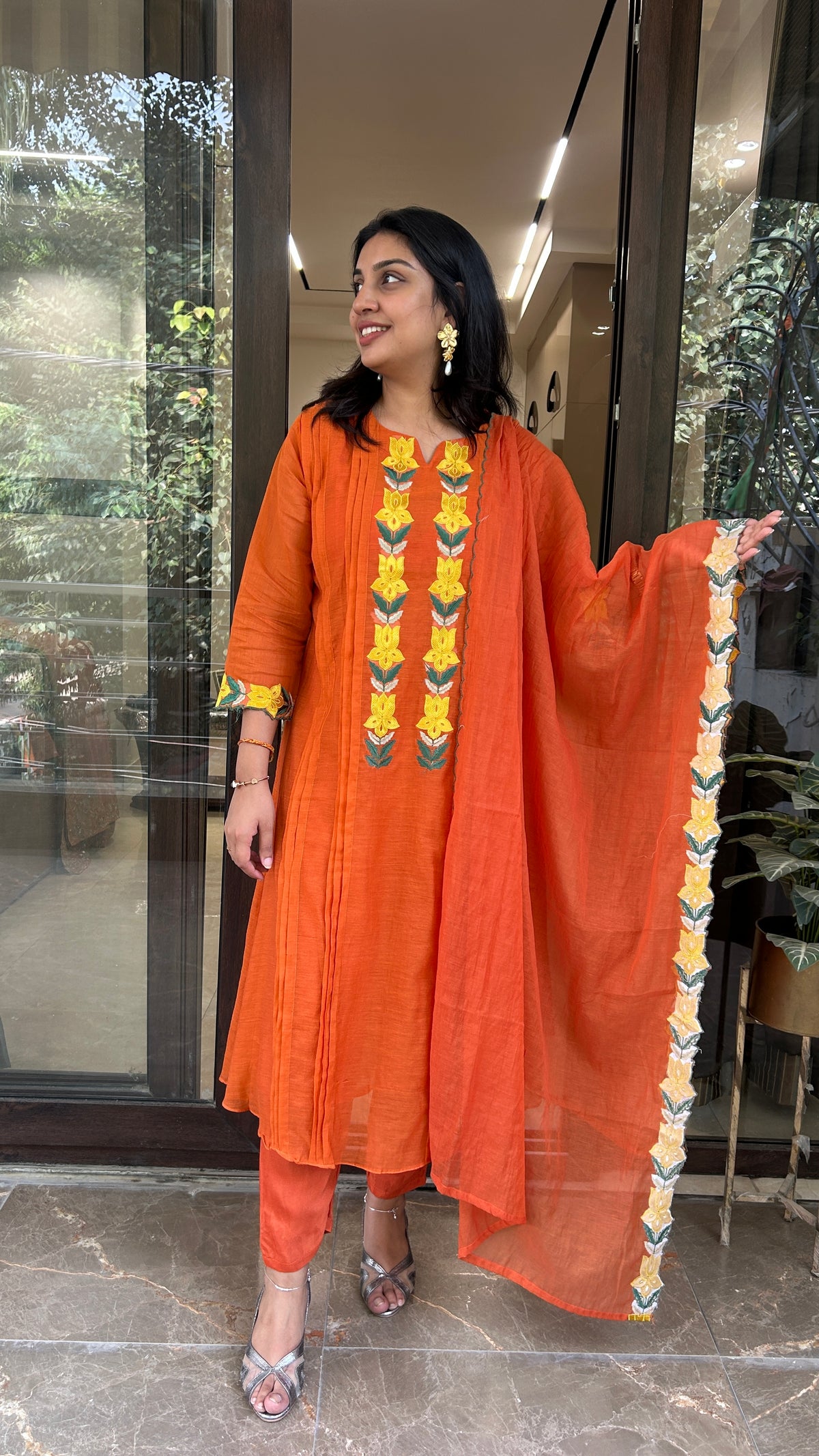 Saffron Anarkali Set