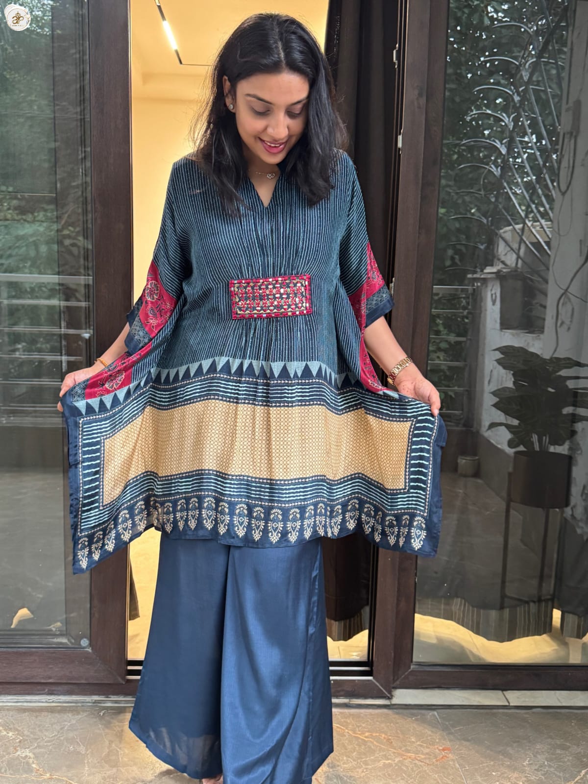 BLUE AJRAKH KAFTAN