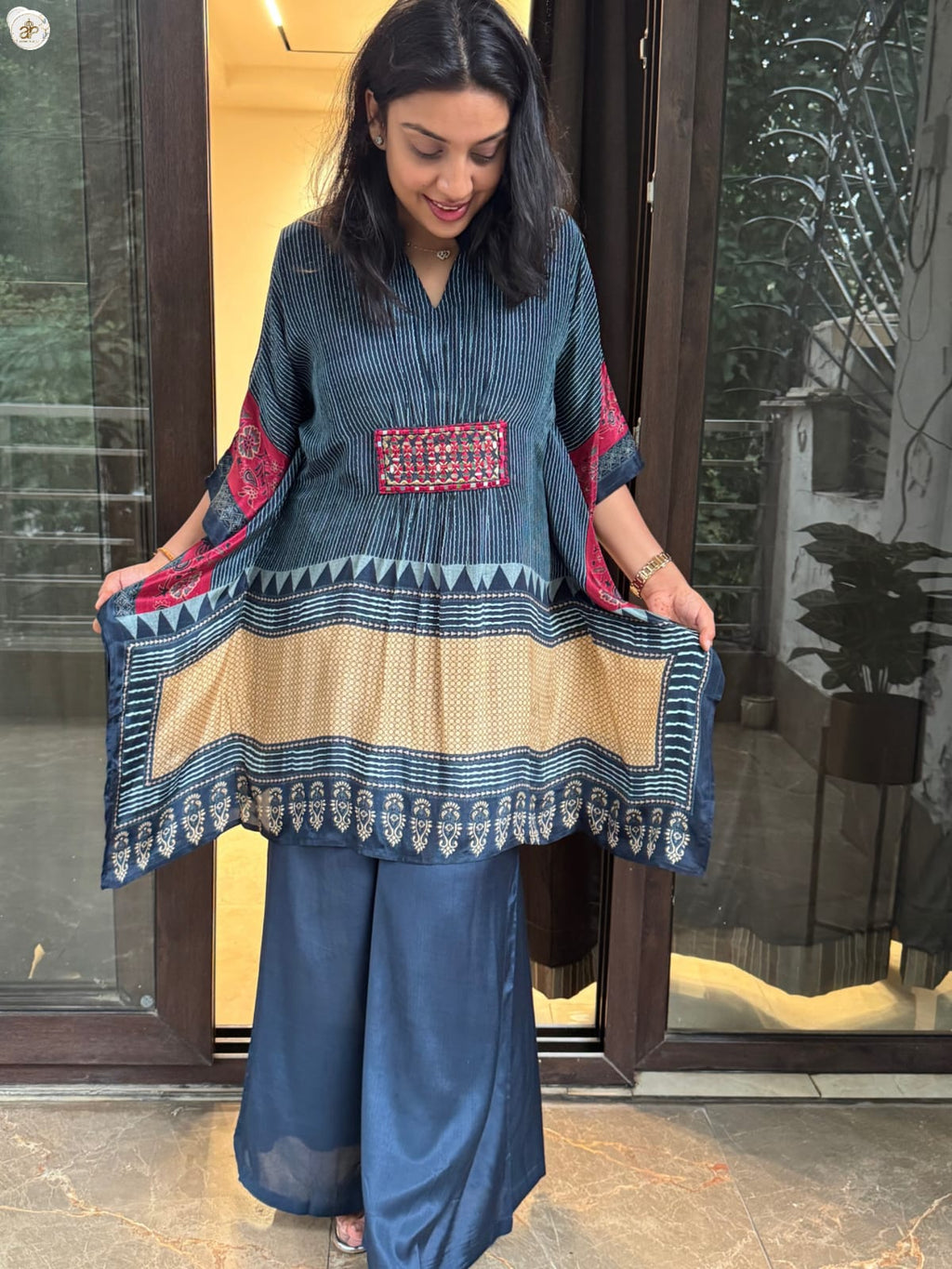 BLUE AJRAKH KAFTAN