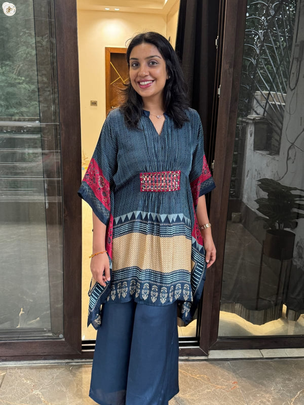 BLUE AJRAKH KAFTAN