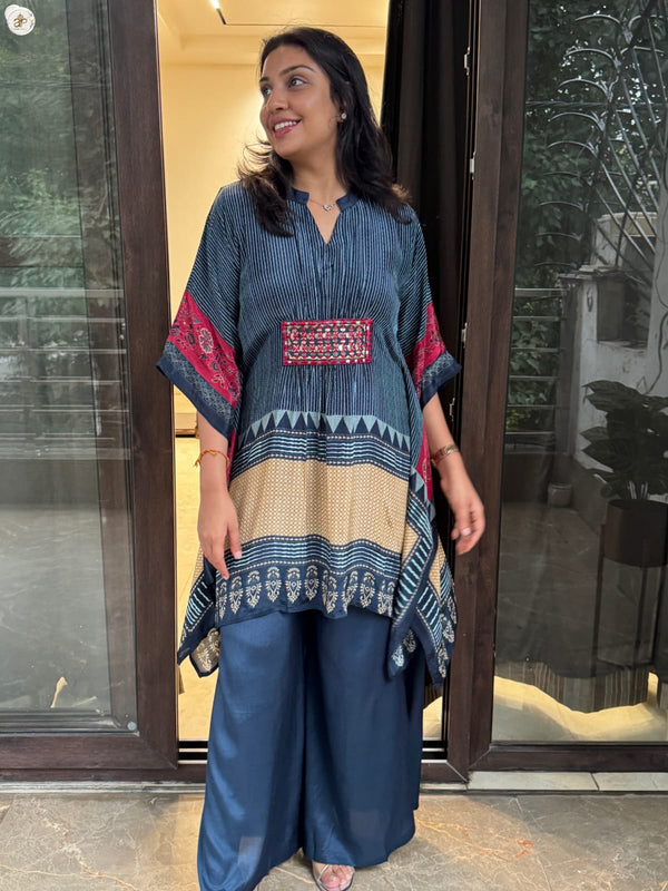BLUE AJRAKH KAFTAN