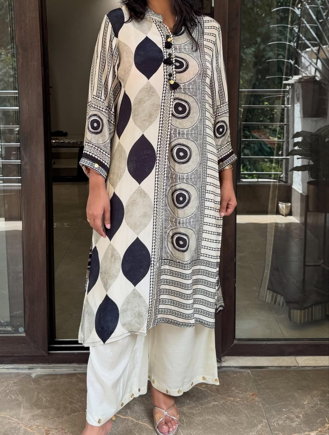 GREEN BROWN AJRAKH KURTA SET