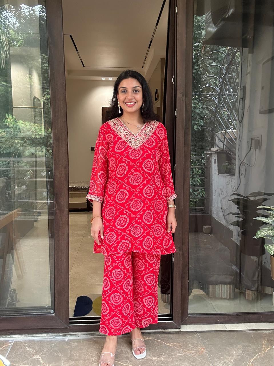 RED BANDNI COORDSET