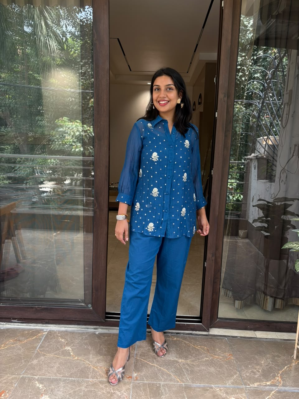 BLUE EMBROIDERY COORD