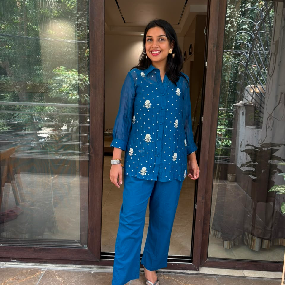 BLUE EMBROIDERY COORD