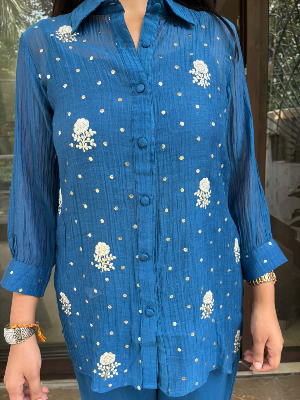 BLUE EMBROIDERY COORD