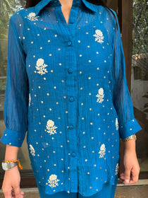 BLUE EMBROIDERY COORD