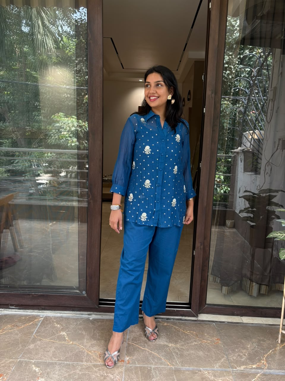 BLUE EMBROIDERY COORD