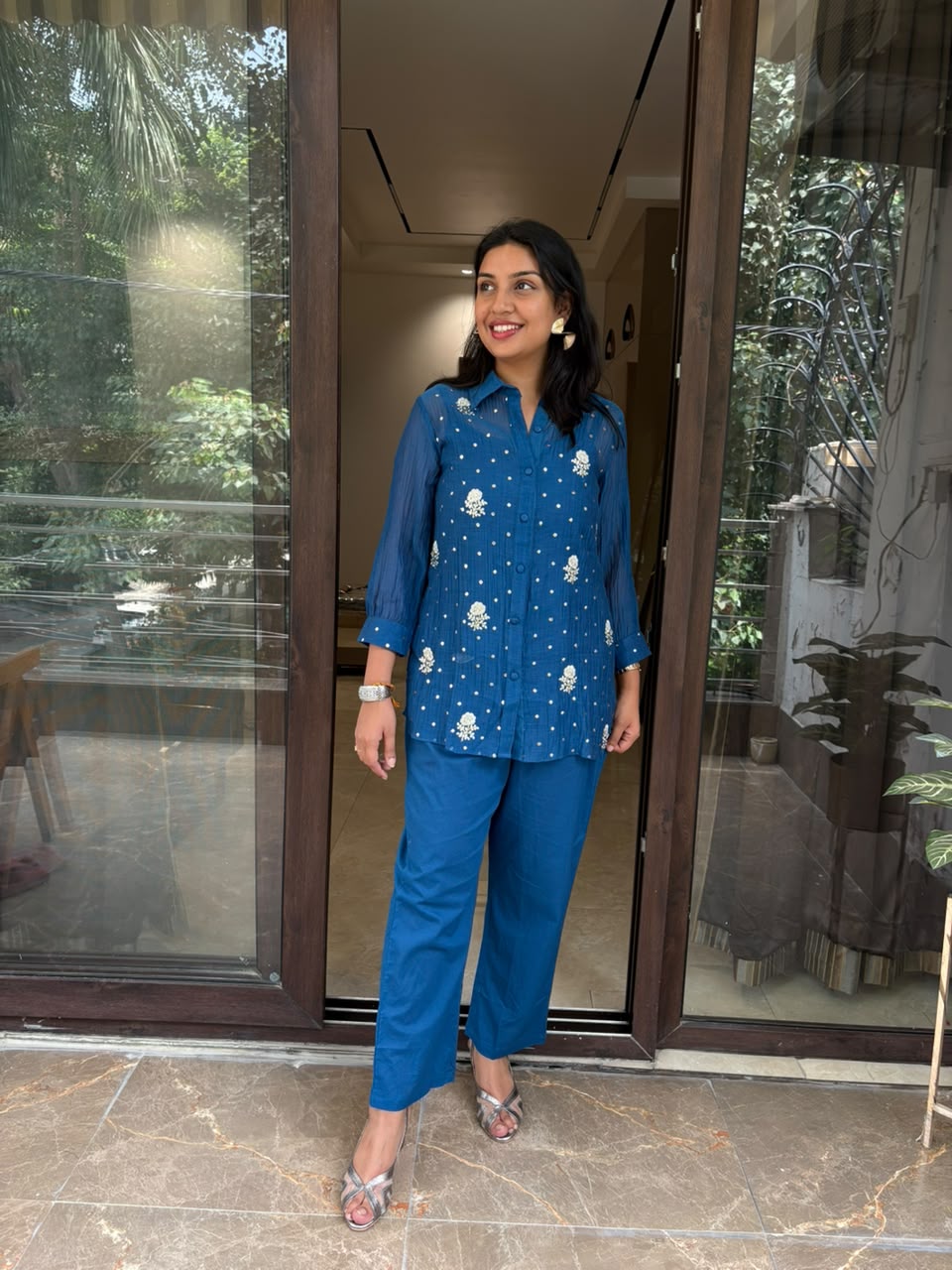BLUE EMBROIDERY COORD