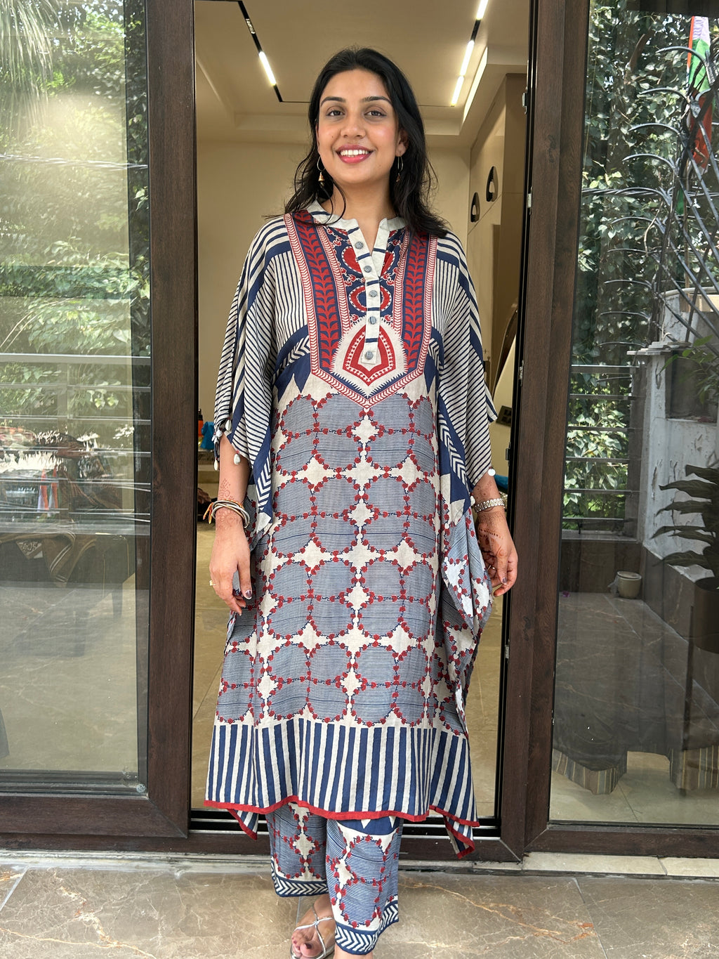 BLUE AJRAKH KAFTAN