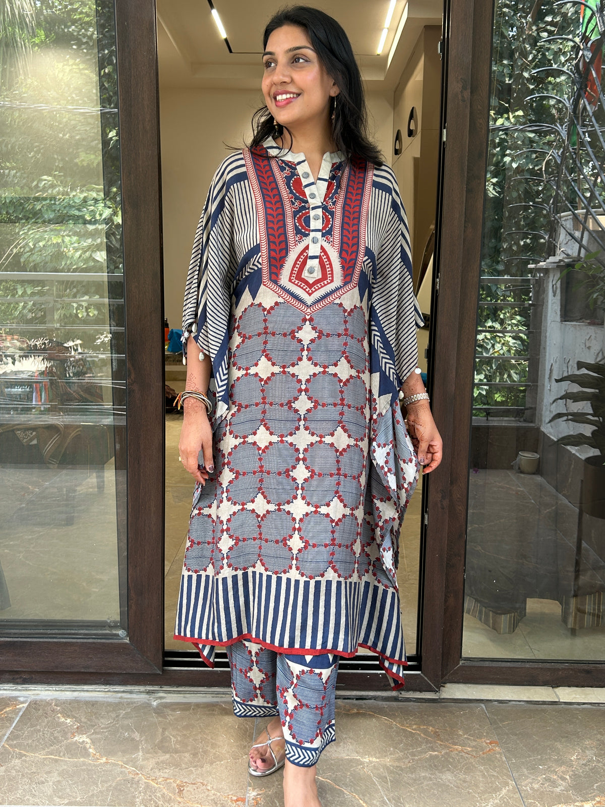 BLUE AJRAKH KAFTAN