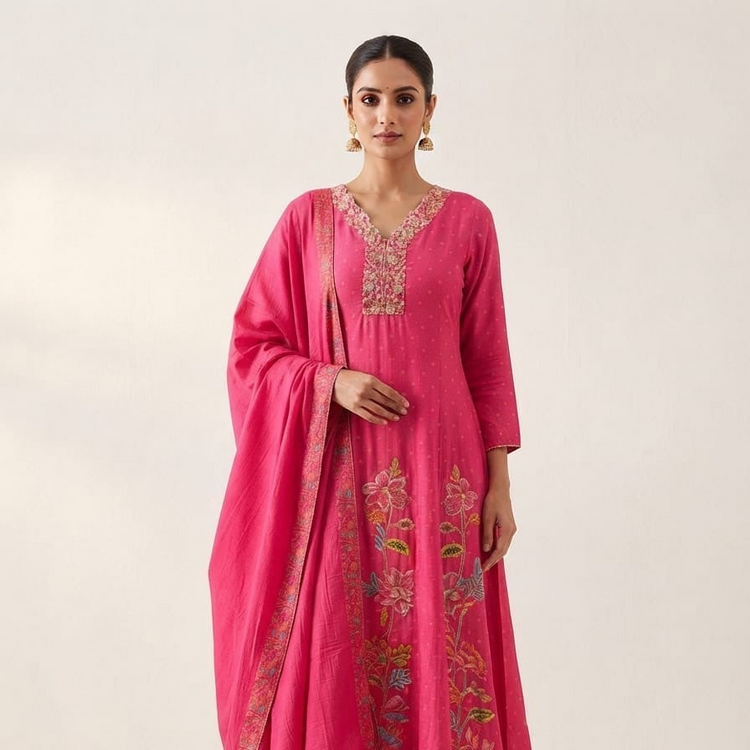 Hot Pink Anarkali Set Main image