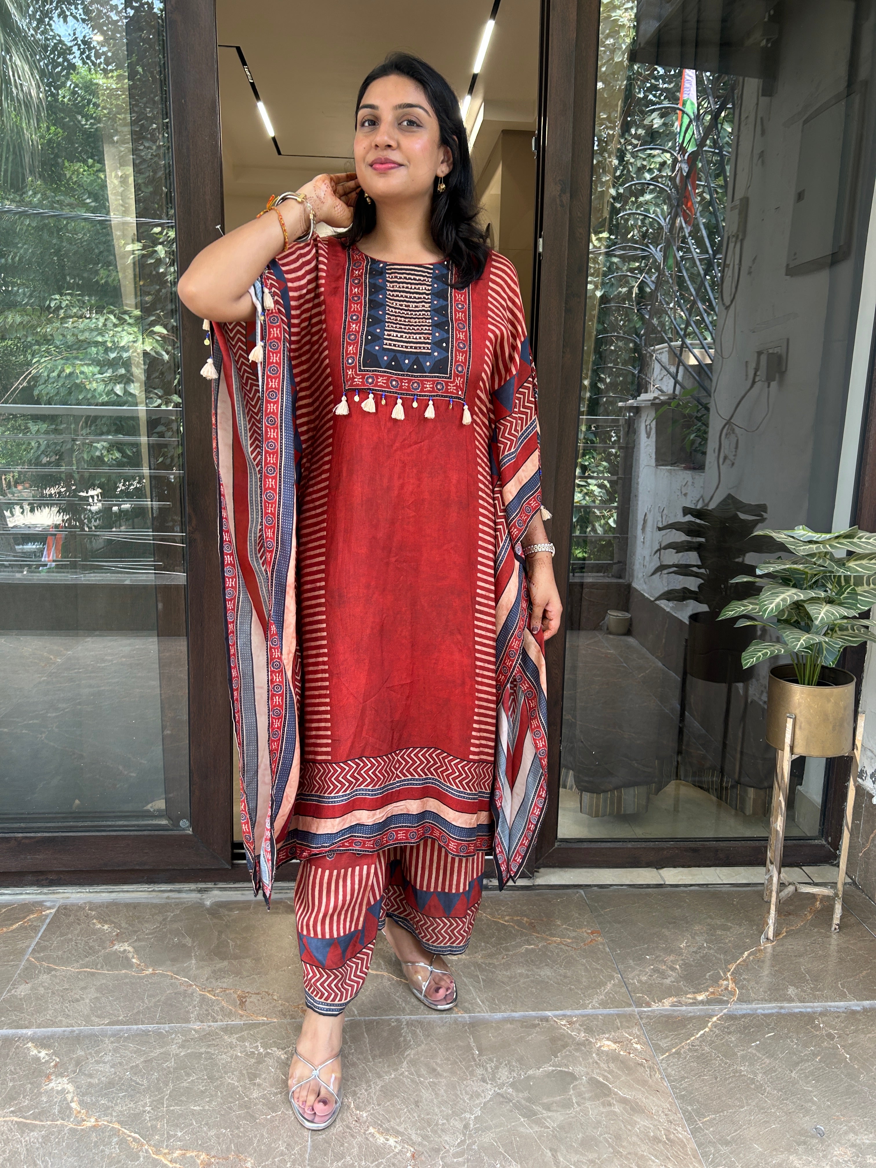 RED AJRAKH KAFTAN Secondary image