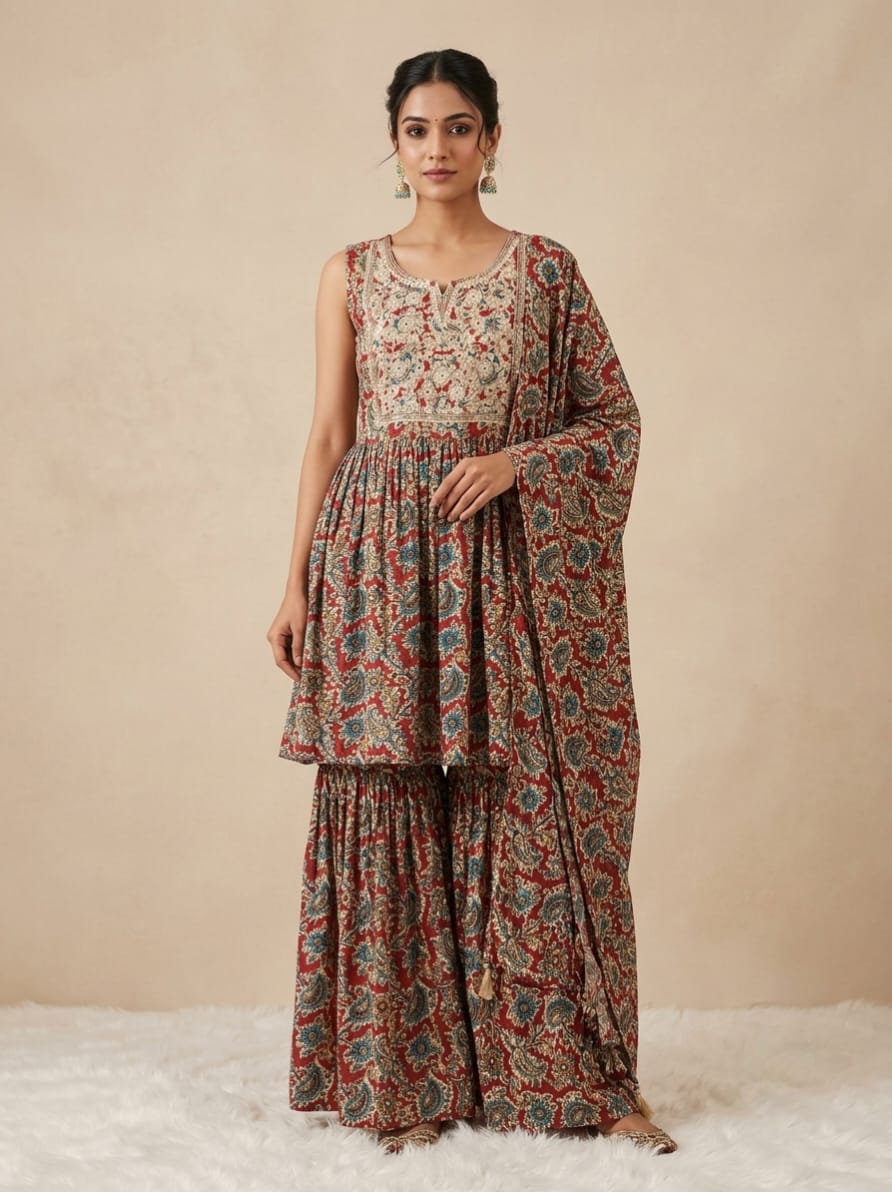 Red Peplum Sharara Secondary image