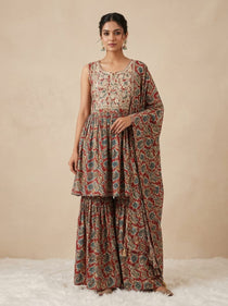 Red Peplum Sharara