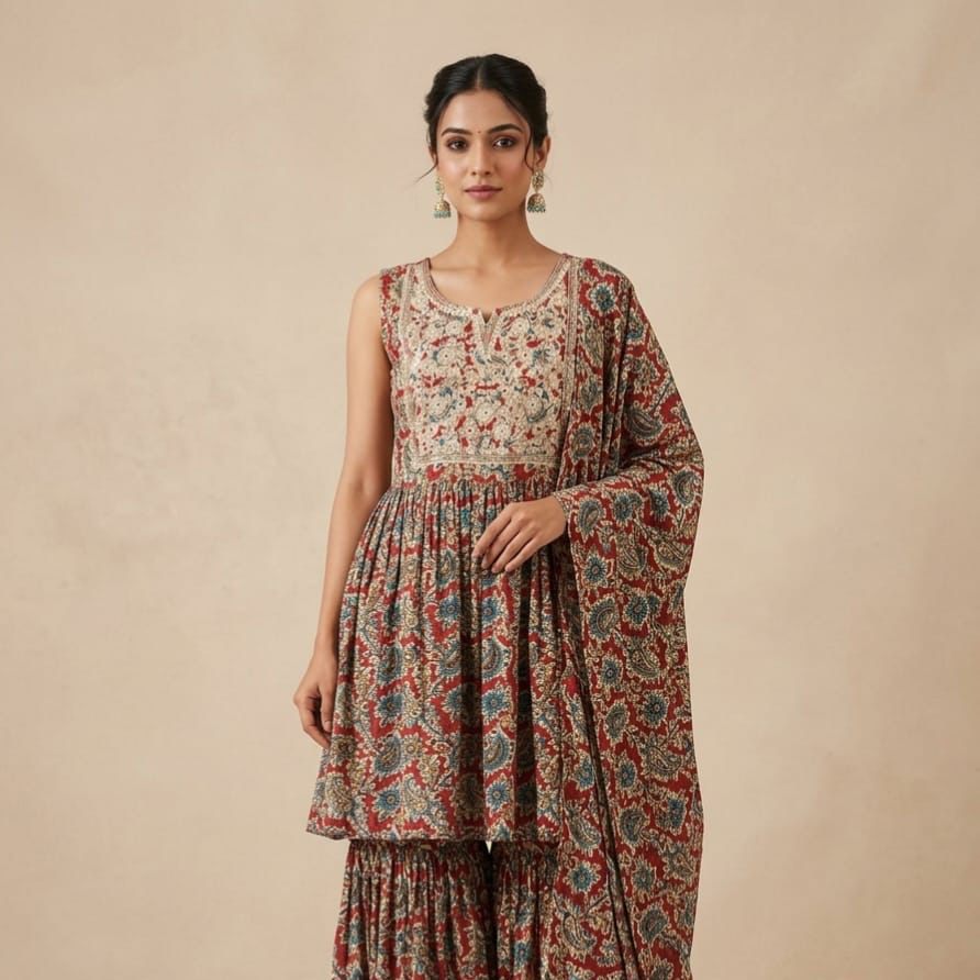 Red Peplum Sharara