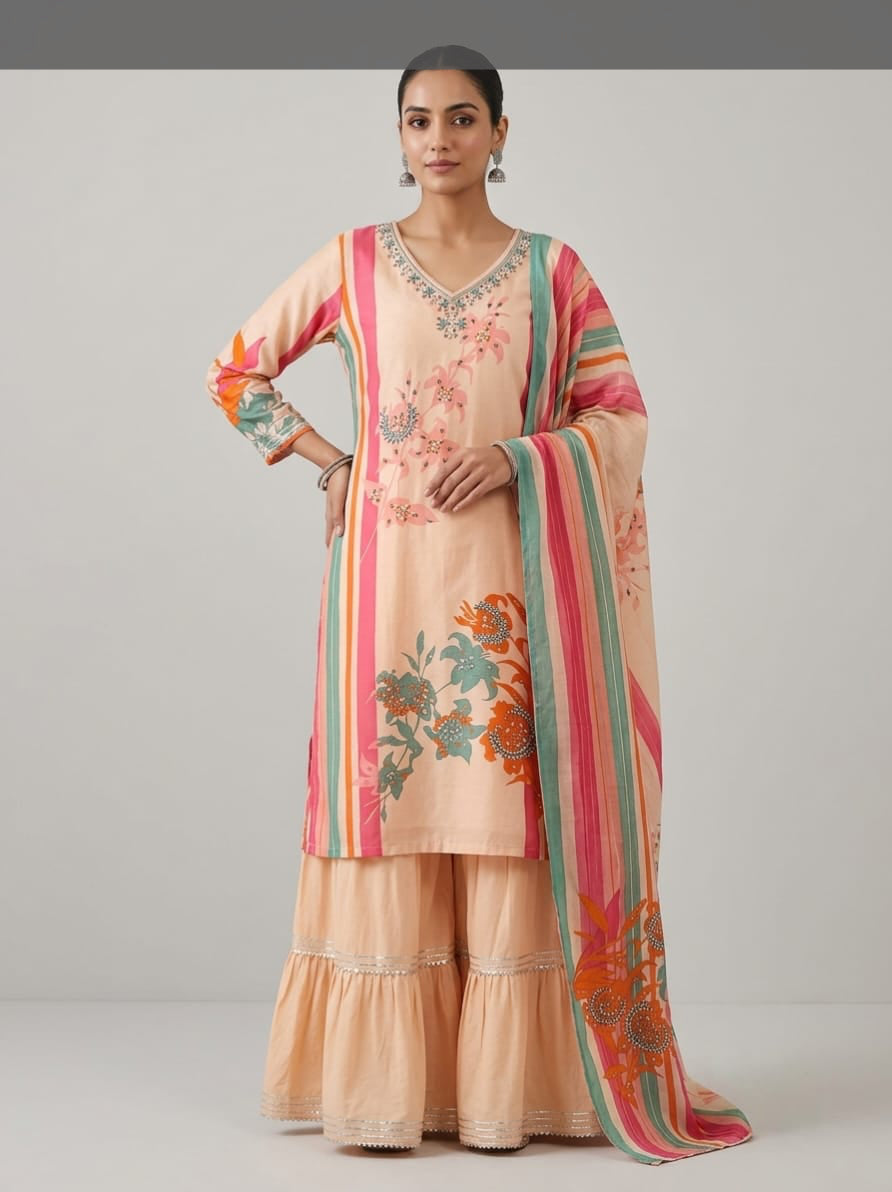 PEACH LONG SHARARA