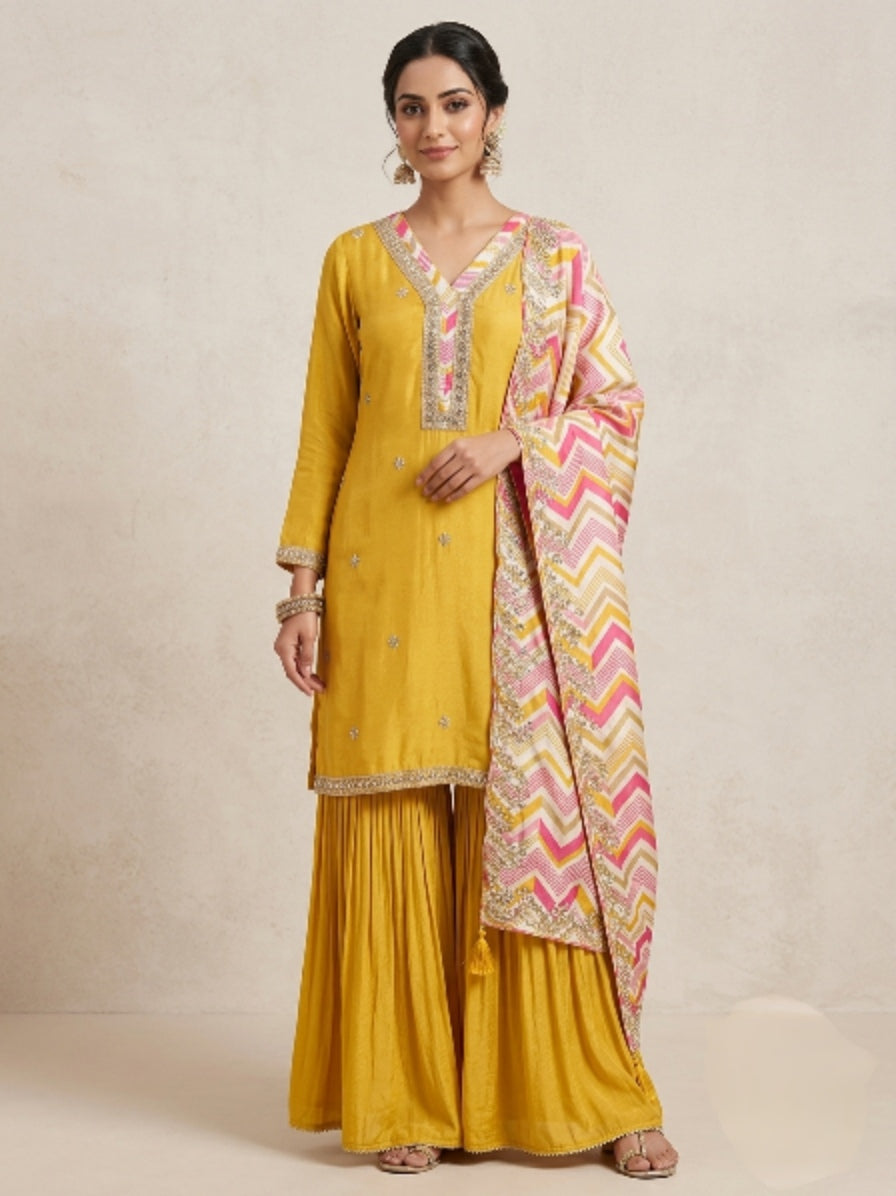 Yellow Chinnon Sharara Secondary image