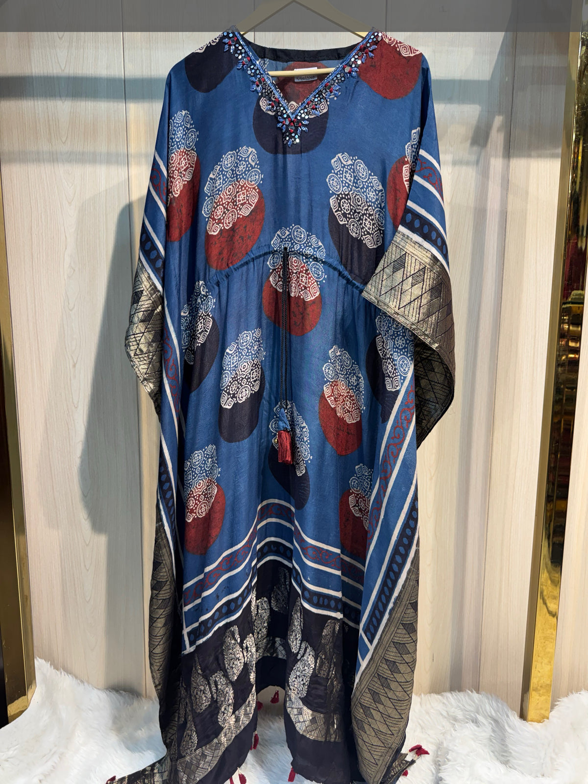 BLUE AJRAKH KAFTAN