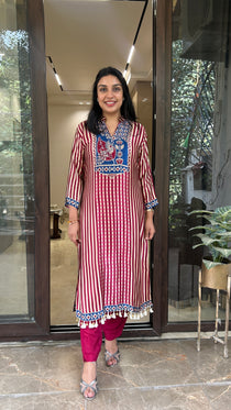 CHERRY RED KURTA PANT SET