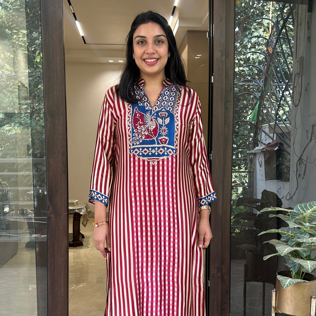 CHERRY RED KURTA PANT SET