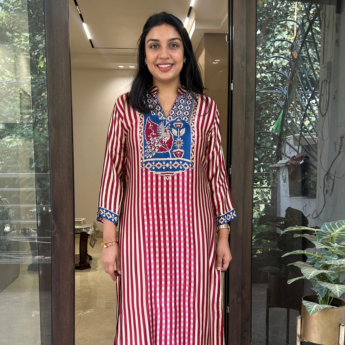 CHERRY RED KURTA PANT SET