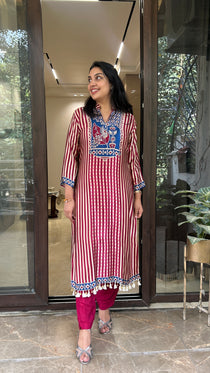 CHERRY RED KURTA PANT SET