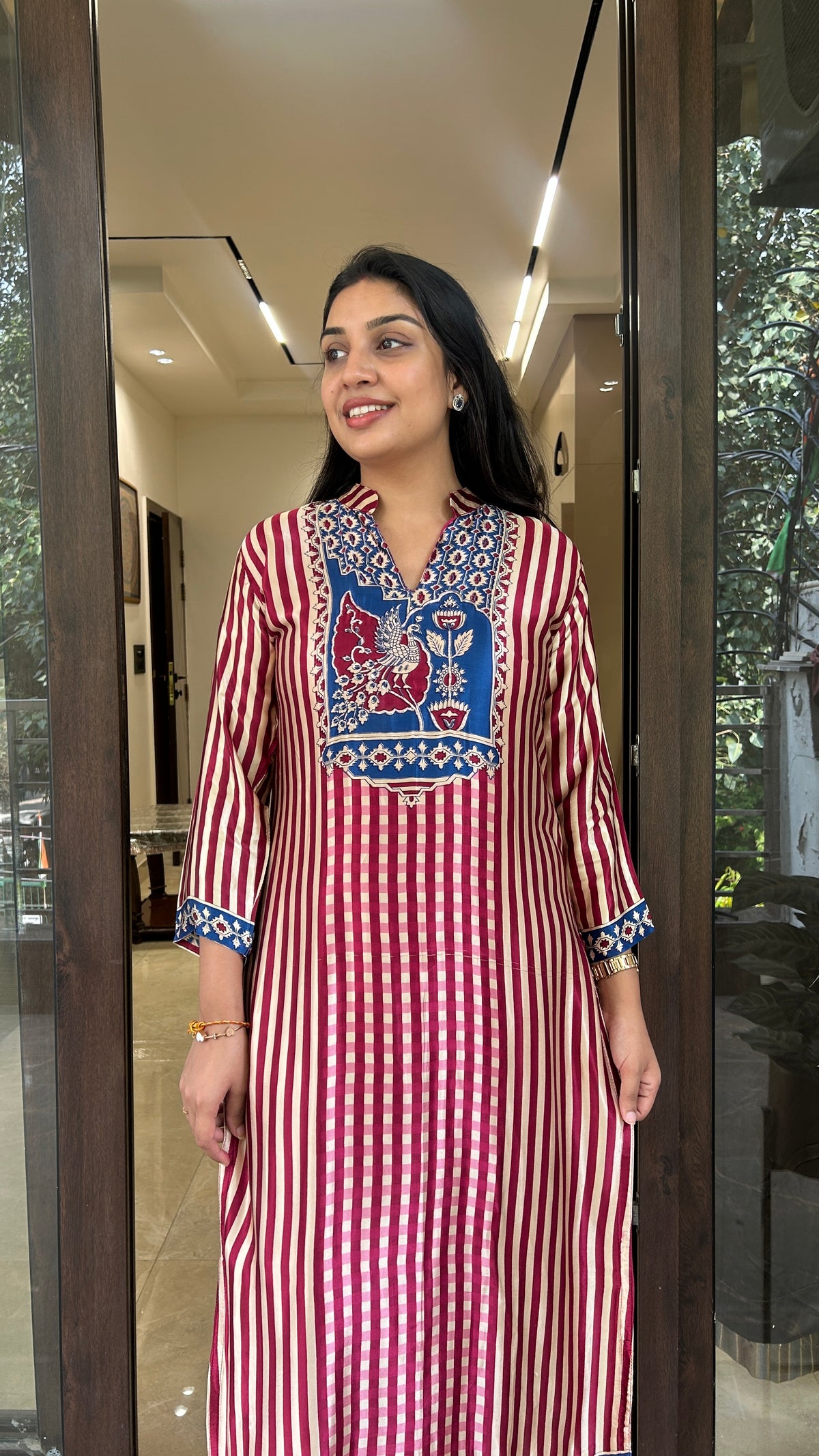 CHERRY RED KURTA PANT SET