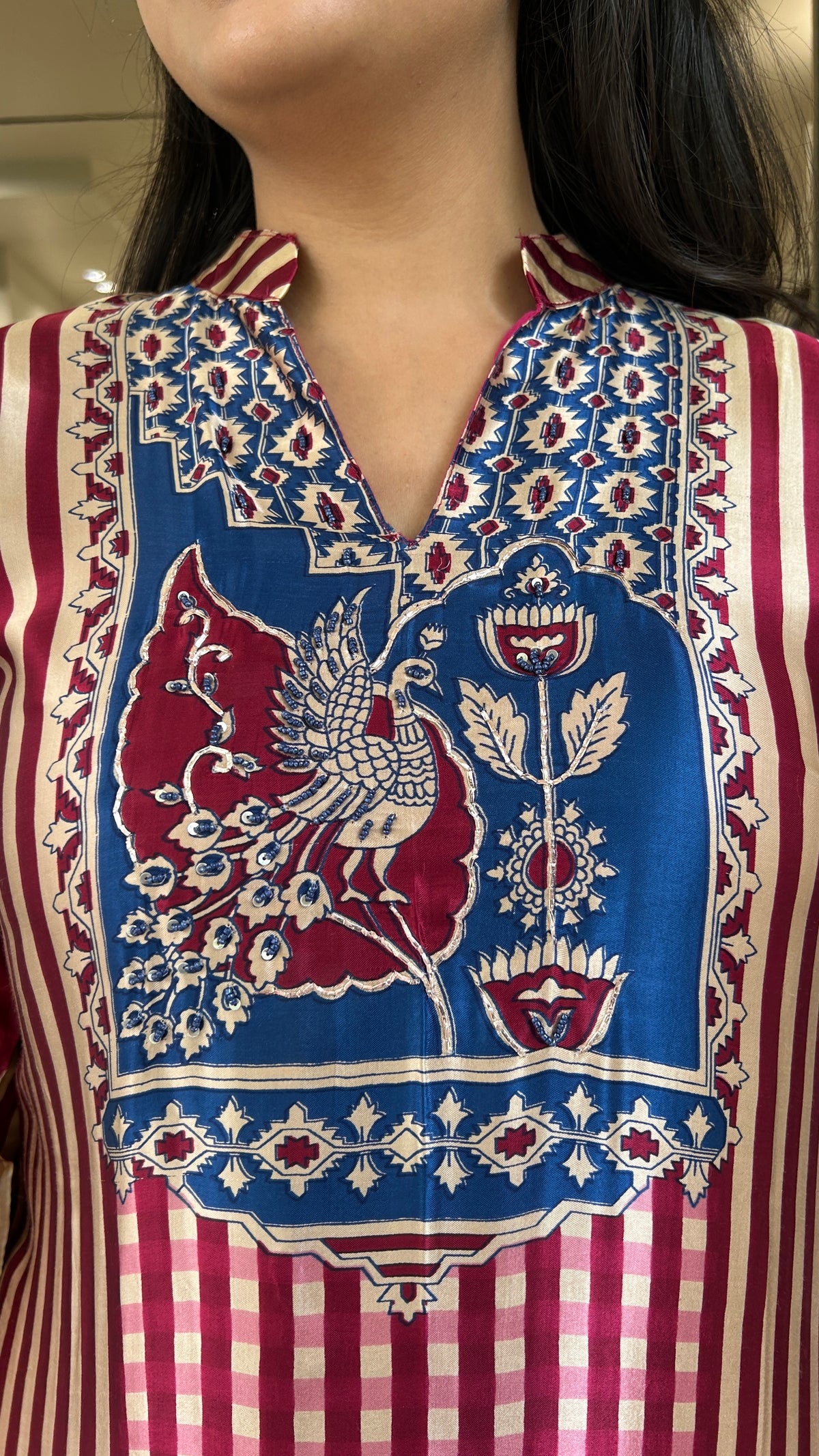 CHERRY RED KURTA PANT SET