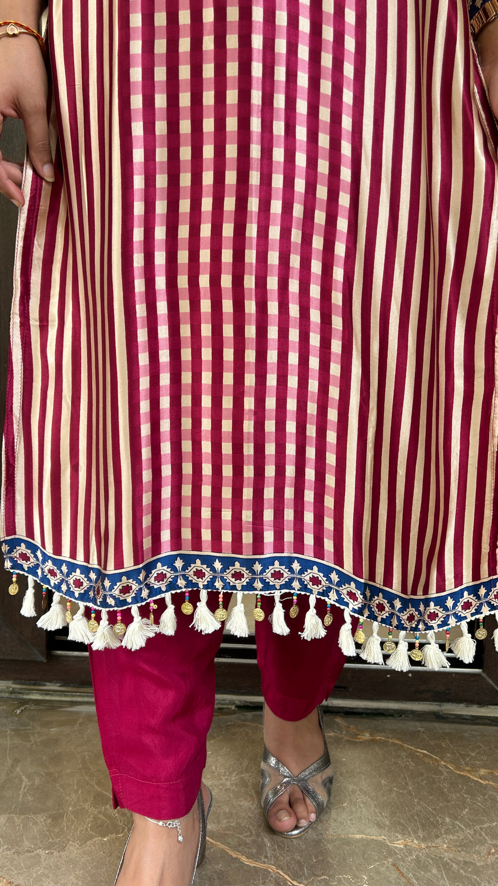 CHERRY RED KURTA PANT SET