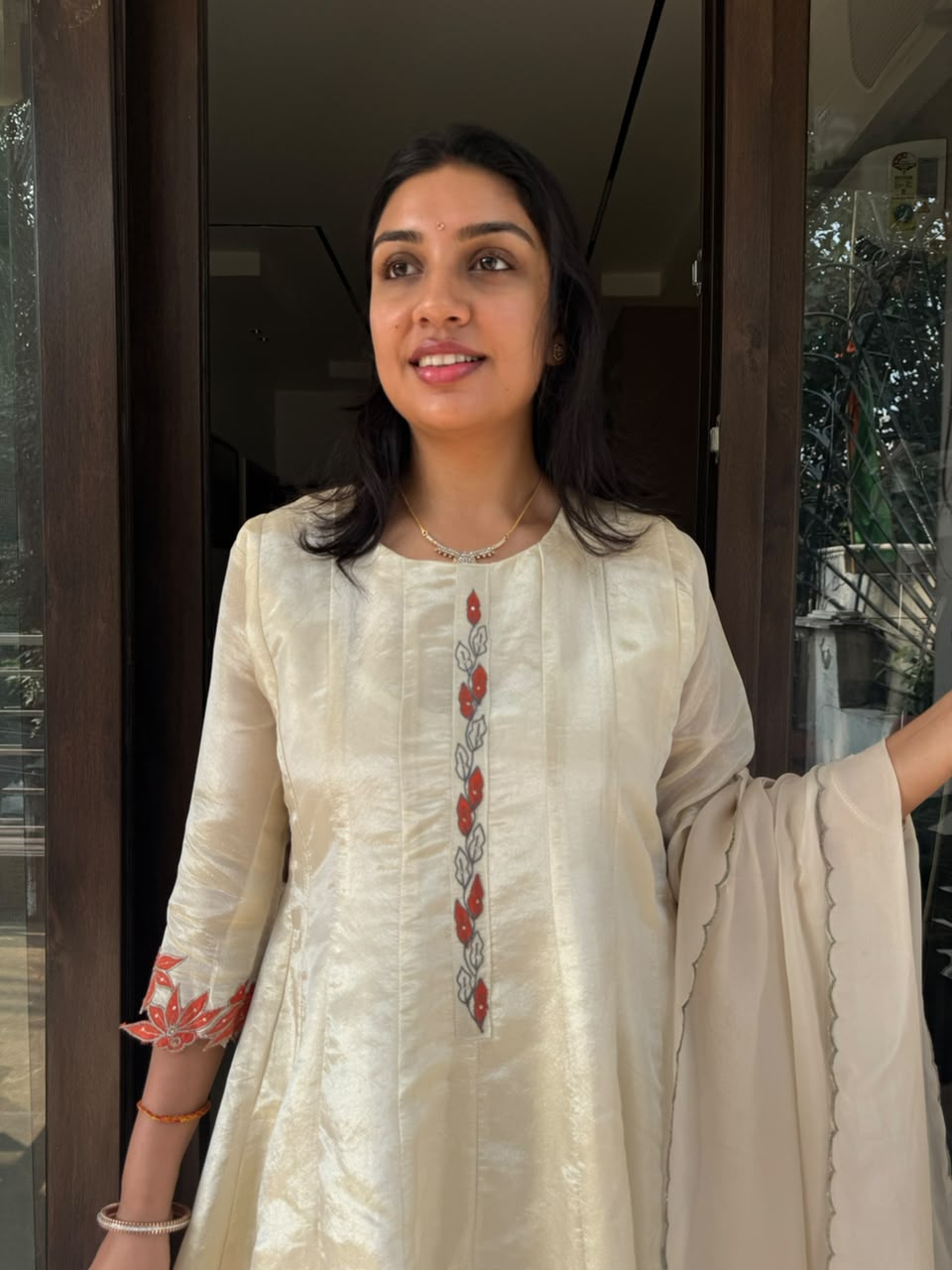 Ivory Shimmer Anarkali Set