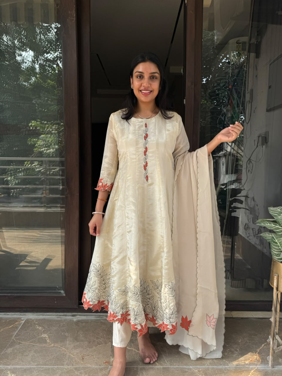 Ivory Shimmer Anarkali Set