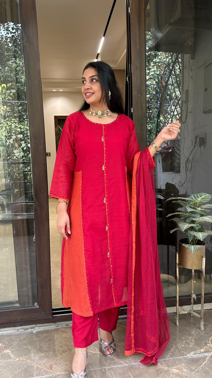 Color Block Anarkali Set