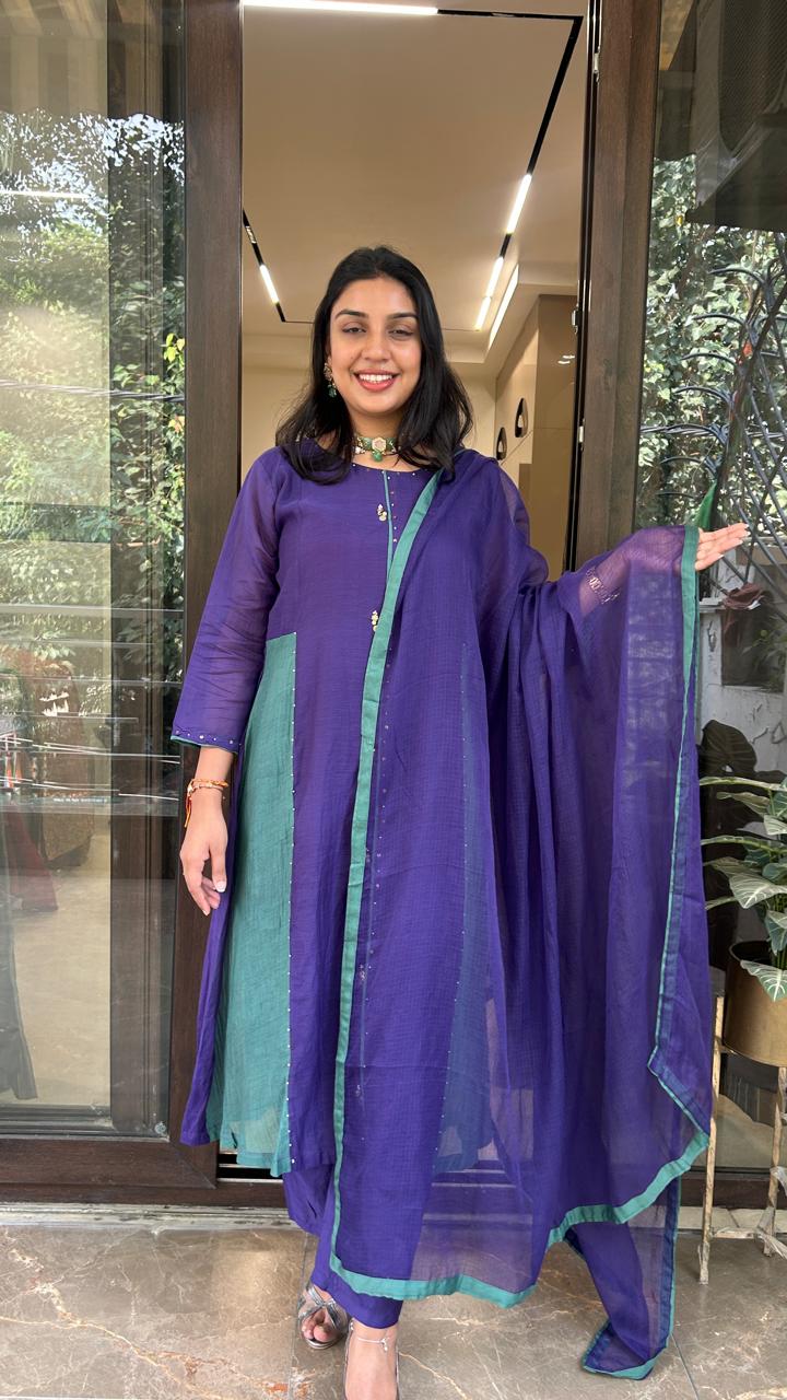 Color Block Anarkali Set