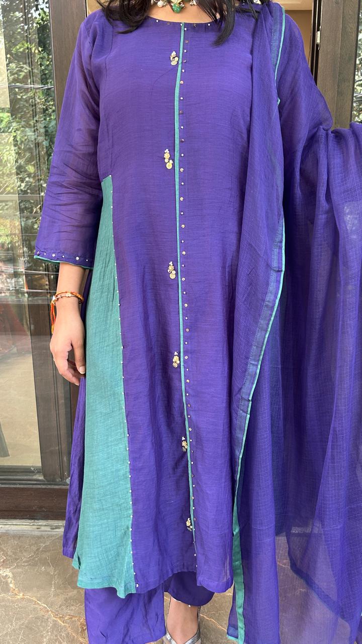 Color Block Anarkali Set