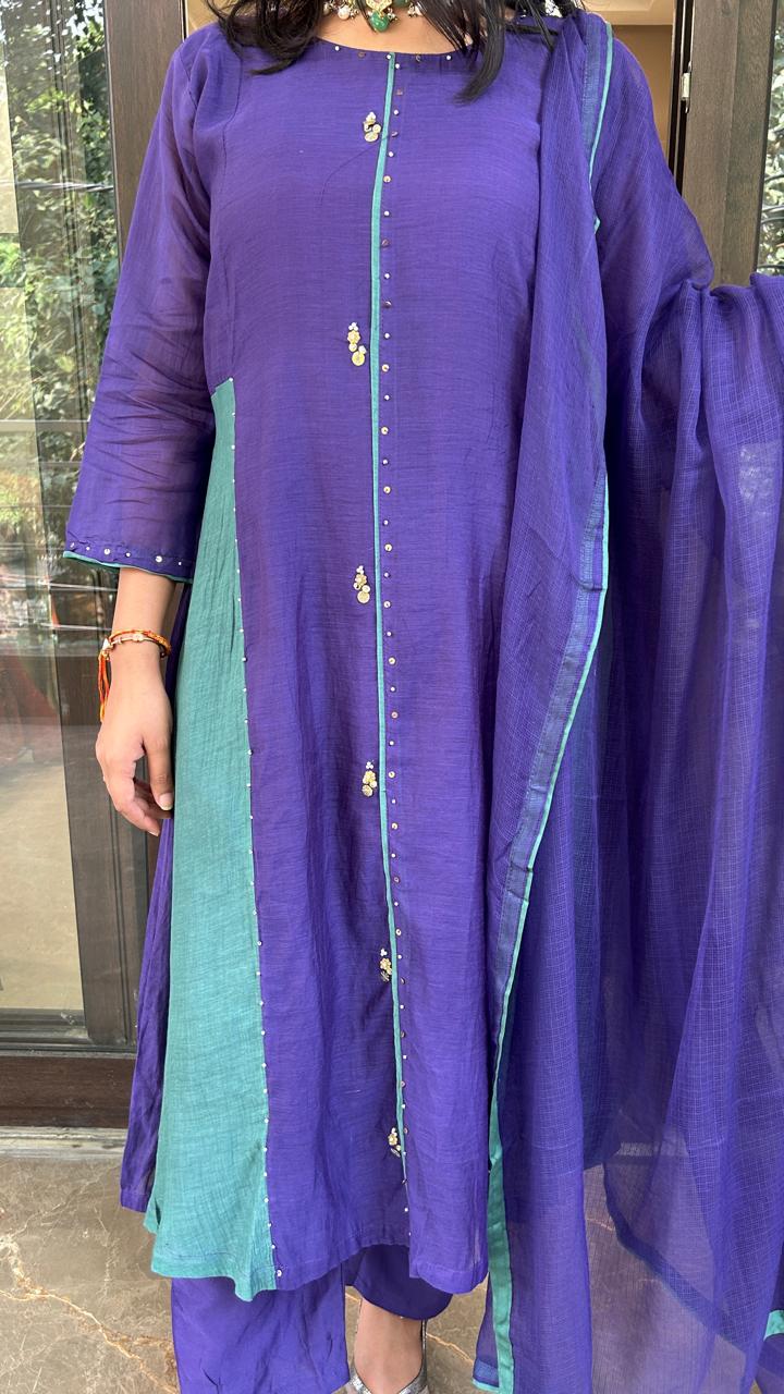 Color Block Anarkali Set