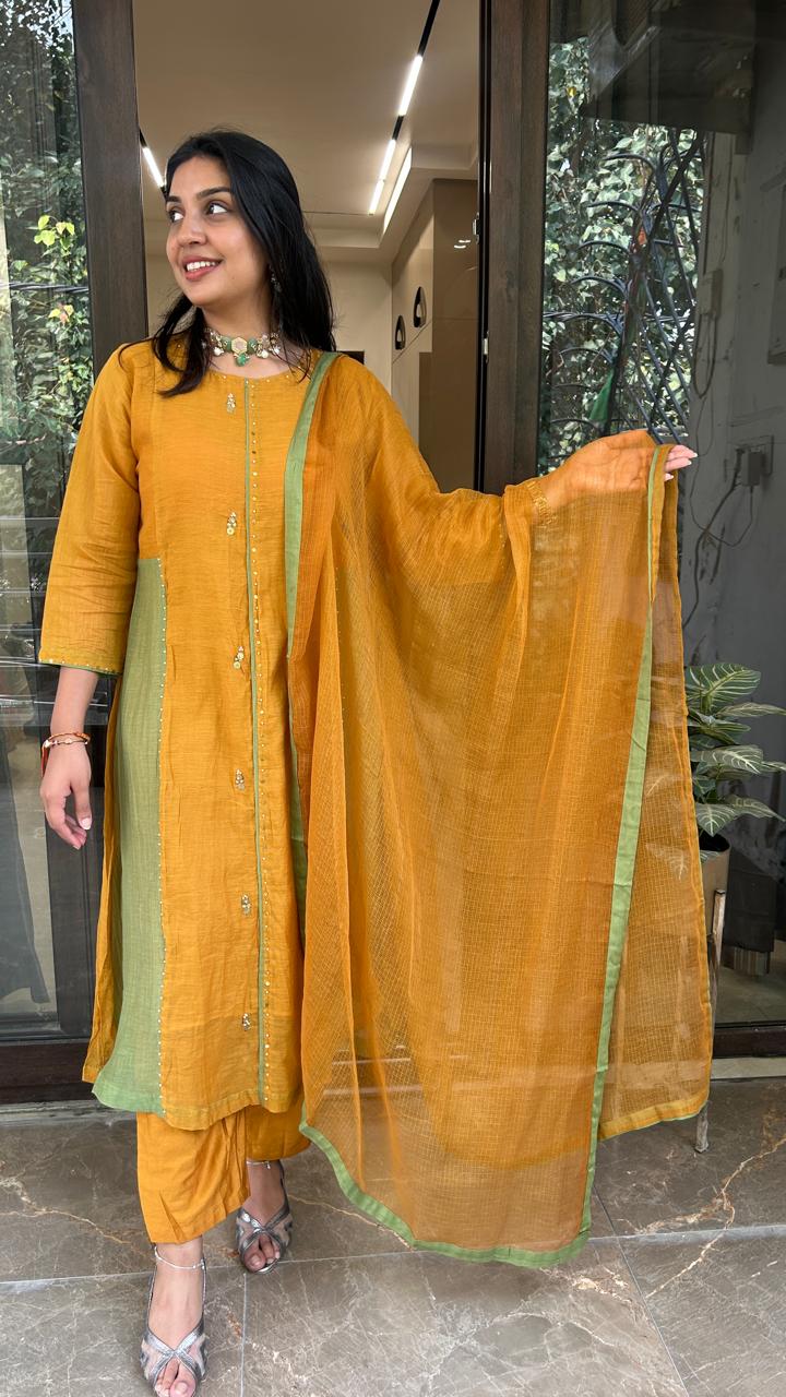 Color Block Anarkali Set