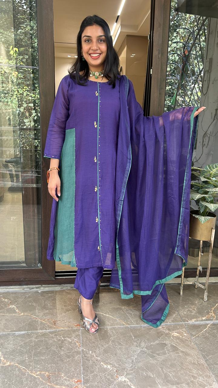 Color Block Anarkali Set