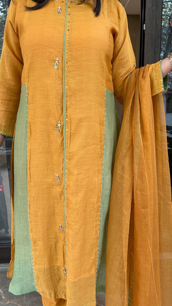 Color Block Anarkali Set