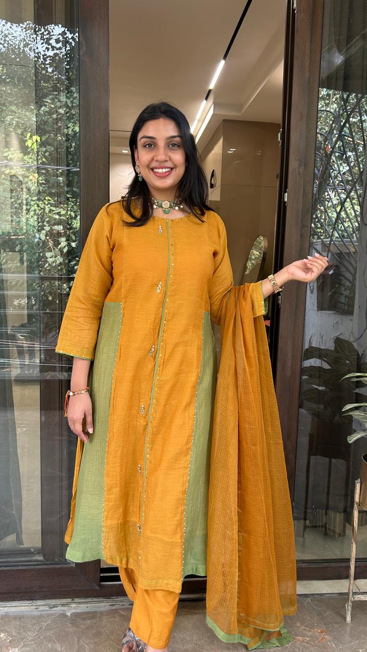 Color Block Anarkali Set