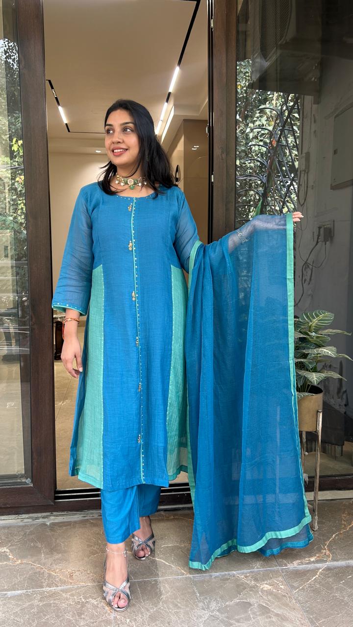 Color Block Anarkali Set