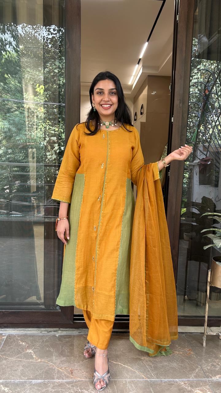Color Block Anarkali Set