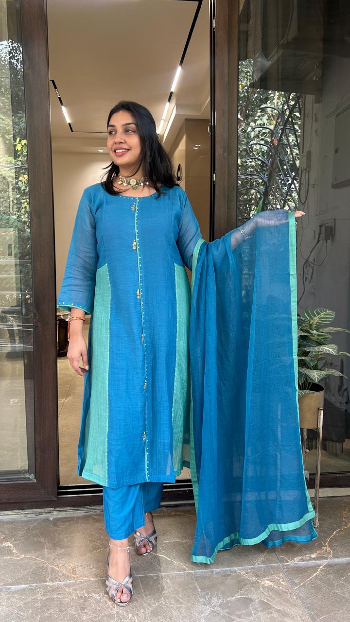Color Block Anarkali Set