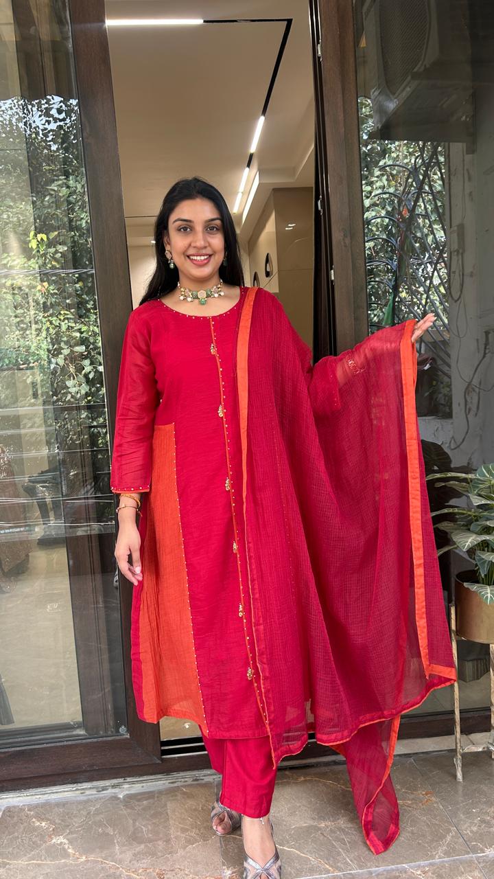 Color Block Anarkali Set